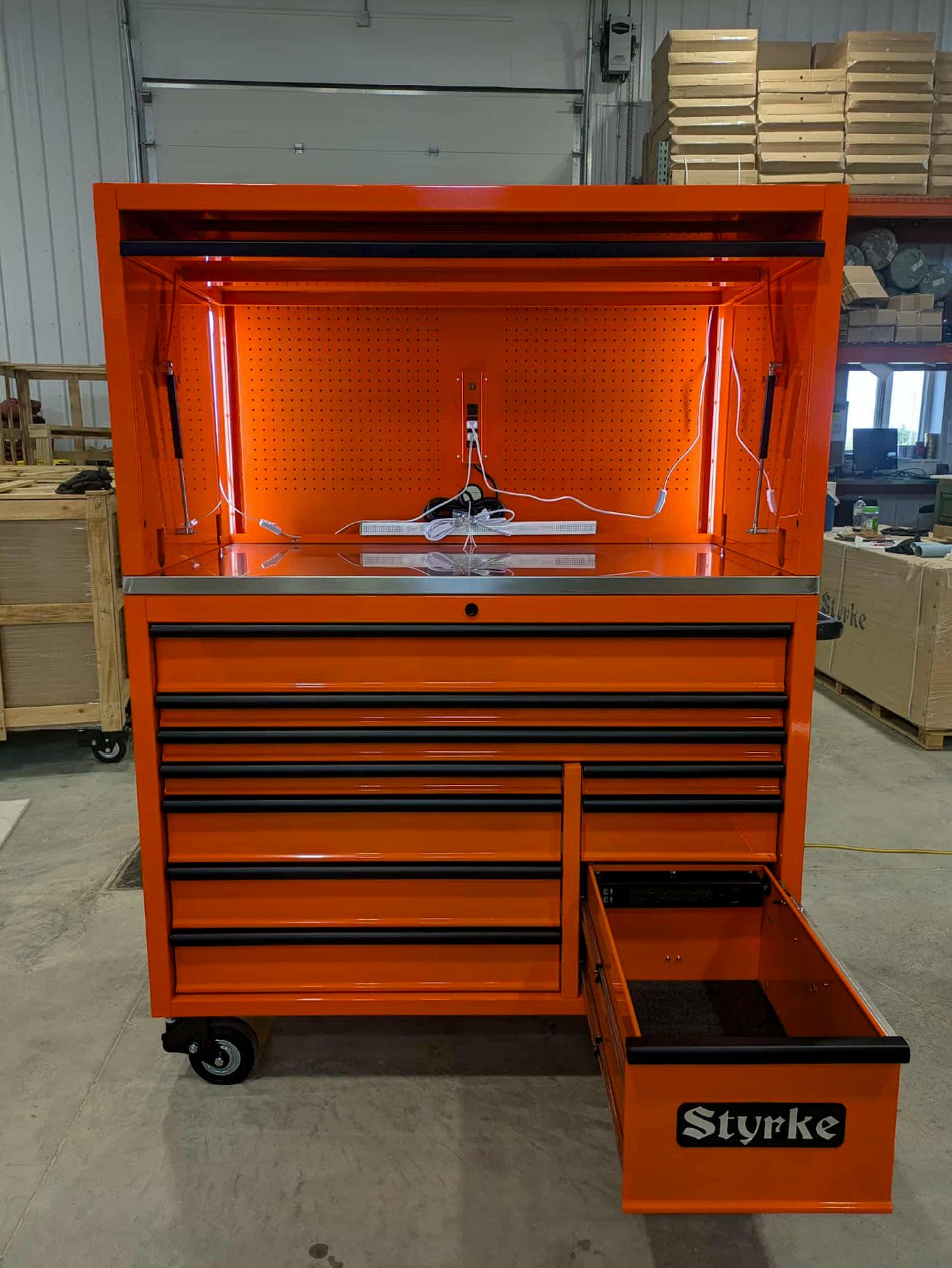 54" Tool Chest and Hutch with Power Drawer - Orange/Orange/Black