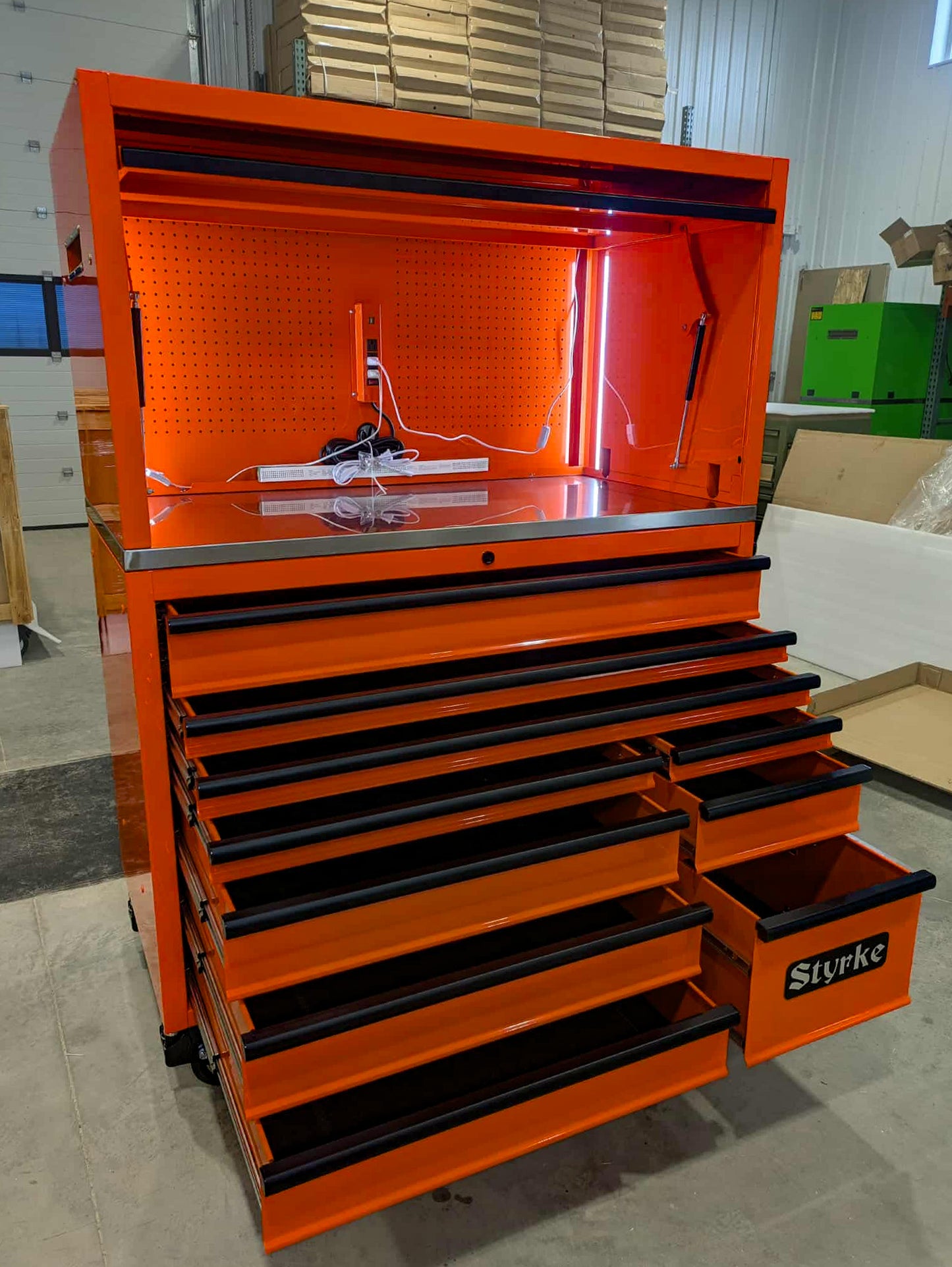 54" Tool Chest and Hutch with Power Drawer - Orange/Orange/Black